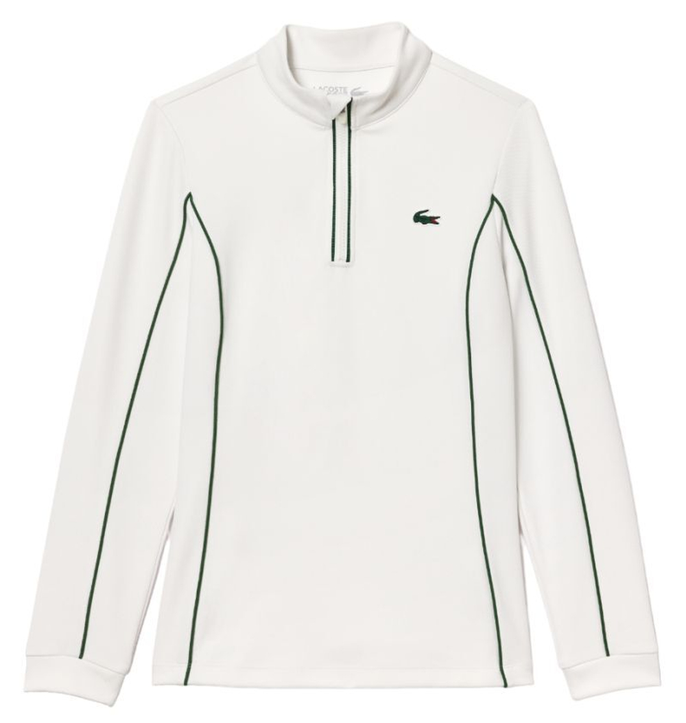 Женская теннисная куртка Lacoste Slim Fit Quarter-Zip Sweatshirt - white/green