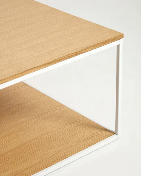 Yoana Журнальный столик из дубового шпона и белого металла 80 x 80 см