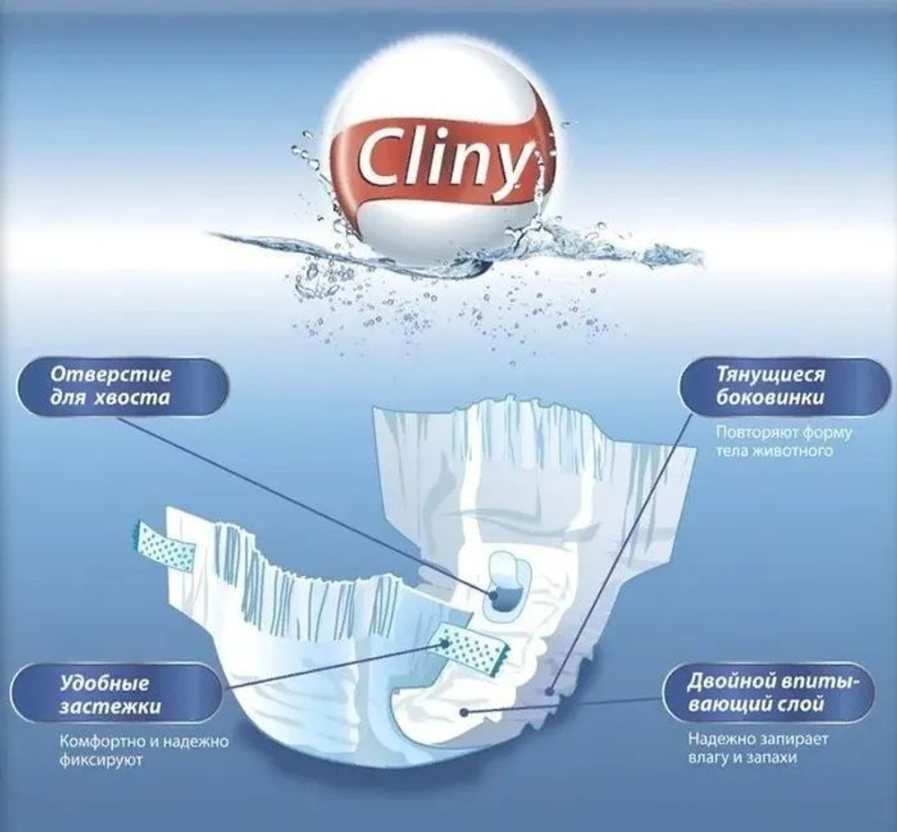 Cliny Подгузники для собак и кошек CLINY 10 шт размер S 3-6 кг