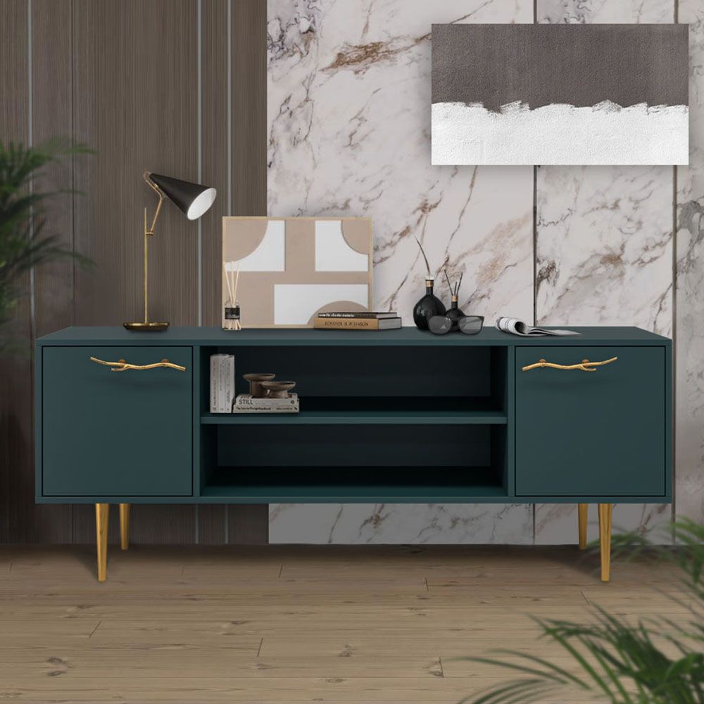 Тумба под ТВ Арт Колор matte 155см Стайл Голд Зеленый бирюзовый матовый