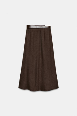 ZARA ЮБКА МИДИ С РЕМНЕМ, КОРИЧНЕВЫЙ