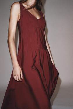 ZARA ПЛАТЬЕ-МИДИ С КУЛИСКАМИ, ГРАНАТОВЫЙ