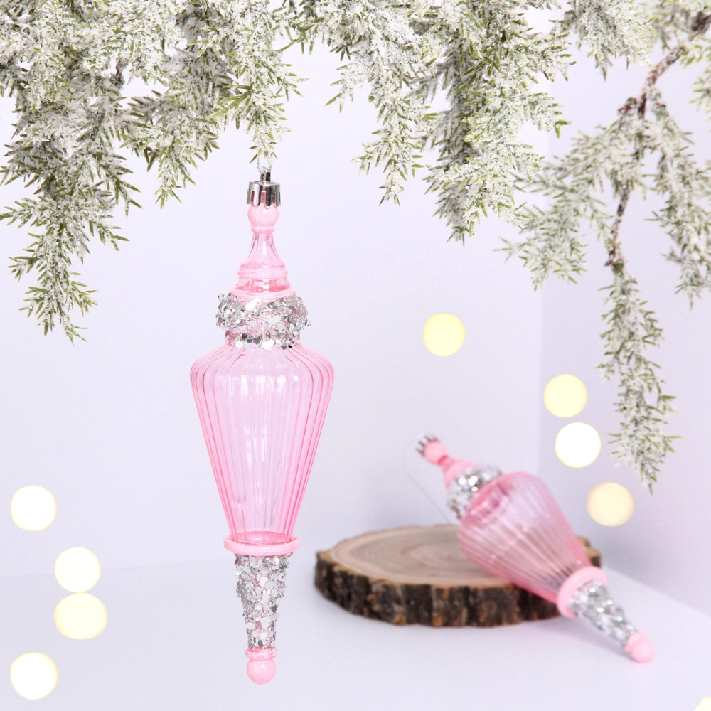 Елочные игрушки «Сияющий кристалл» 5,2*5,2*19 см (набор 2 шт), Розовый