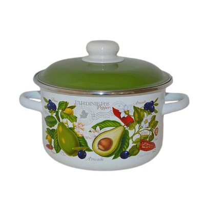 Кастрюля сталь, эмал, 3 л, с крыш, крышка сталь, СтальЭмаль, Авокадо, 6RD181M, белоснежная