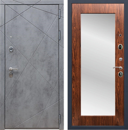 Входная металлическая дверь с зеркалом  13 с Зеркалом Пастораль (Бетон тёмный / Берёза морёная)