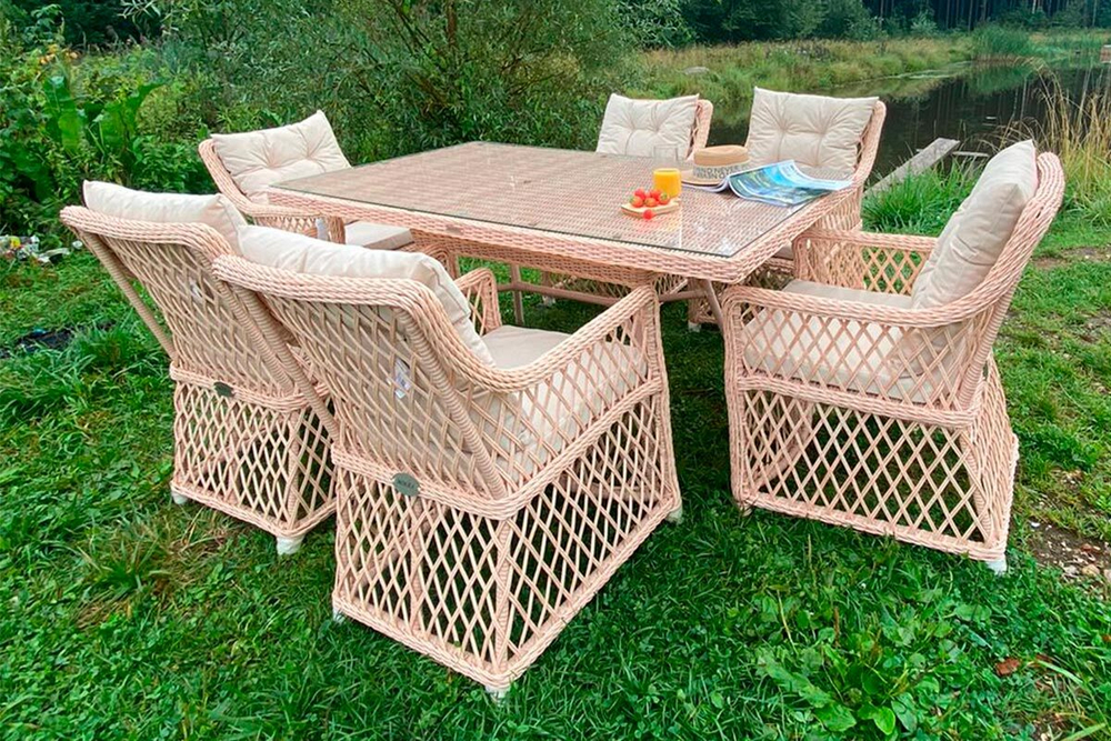 Плетеная мебель для террасы MOKKA VILLA ROSA (на 6 персон) + 12 подушек