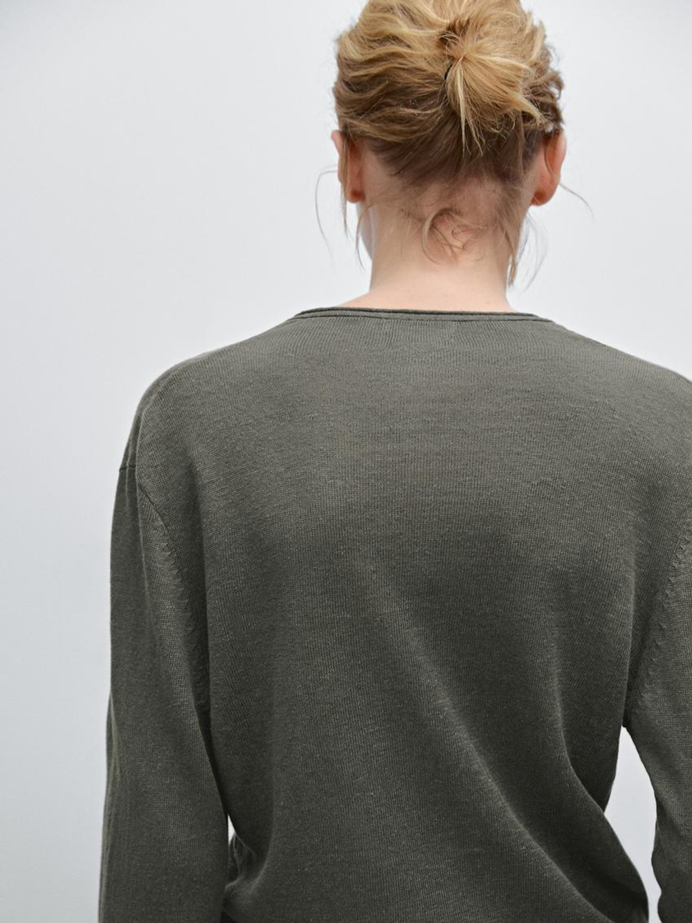 Massimo Dutti Легкий кардиган из 100% льна, зеленый