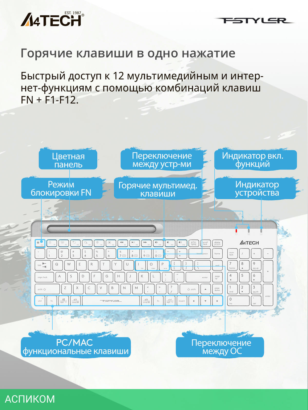 Клавиатура A4Tech Fstyler белый/серый (FBK25)