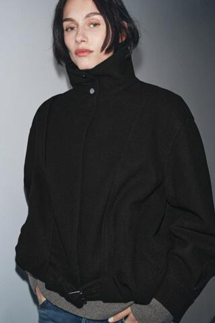 ZARA МИНИМАЛИСТИЧНАЯ КУРТКА-БОМБЕР С ШЕРСТЬЮ — ZW COLLECTION, ЧЕРНЫЙ