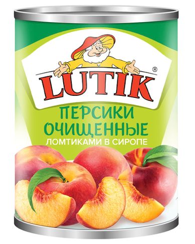 Персики Lutik очищенные ломтики в сиропе, 3100 мл.