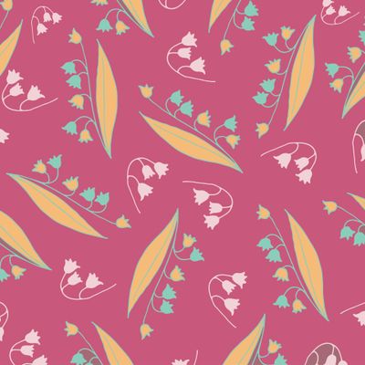 Стилизованные ландыши на вишневом фоне