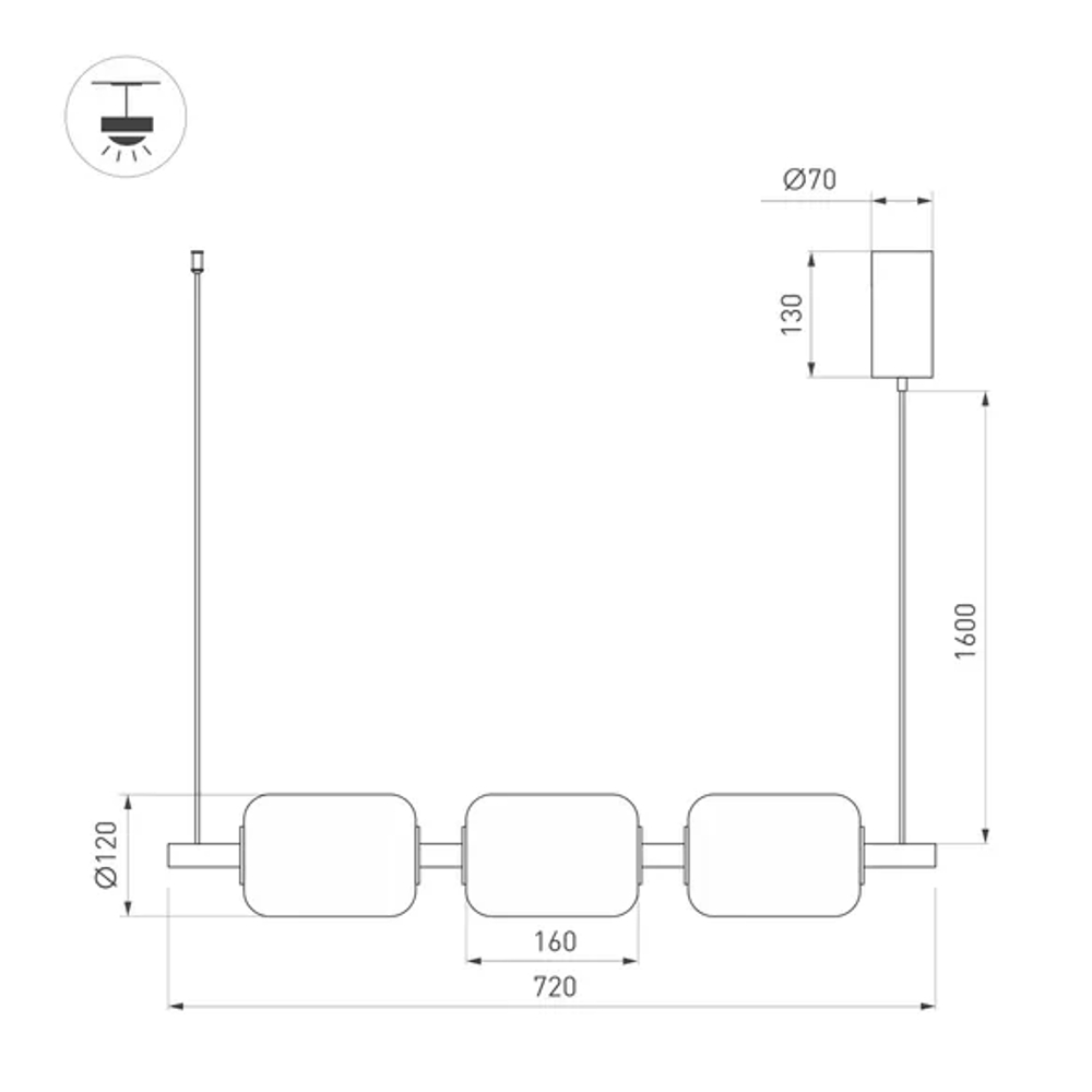 Светильник SP-CARAMELA-HANG-L720-12W Warm2700 (BK, 360 deg, 230V) (Arlight, IP20 Натуральный шелк, 3 года) 056885