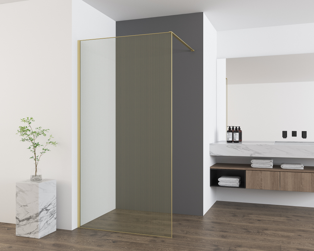 Душевая перегородка Волк-Ин (Walk-In) VSW-7HS100GWG, 1000*2000, браш.золото, стекло ламинир. с золотыми нитями