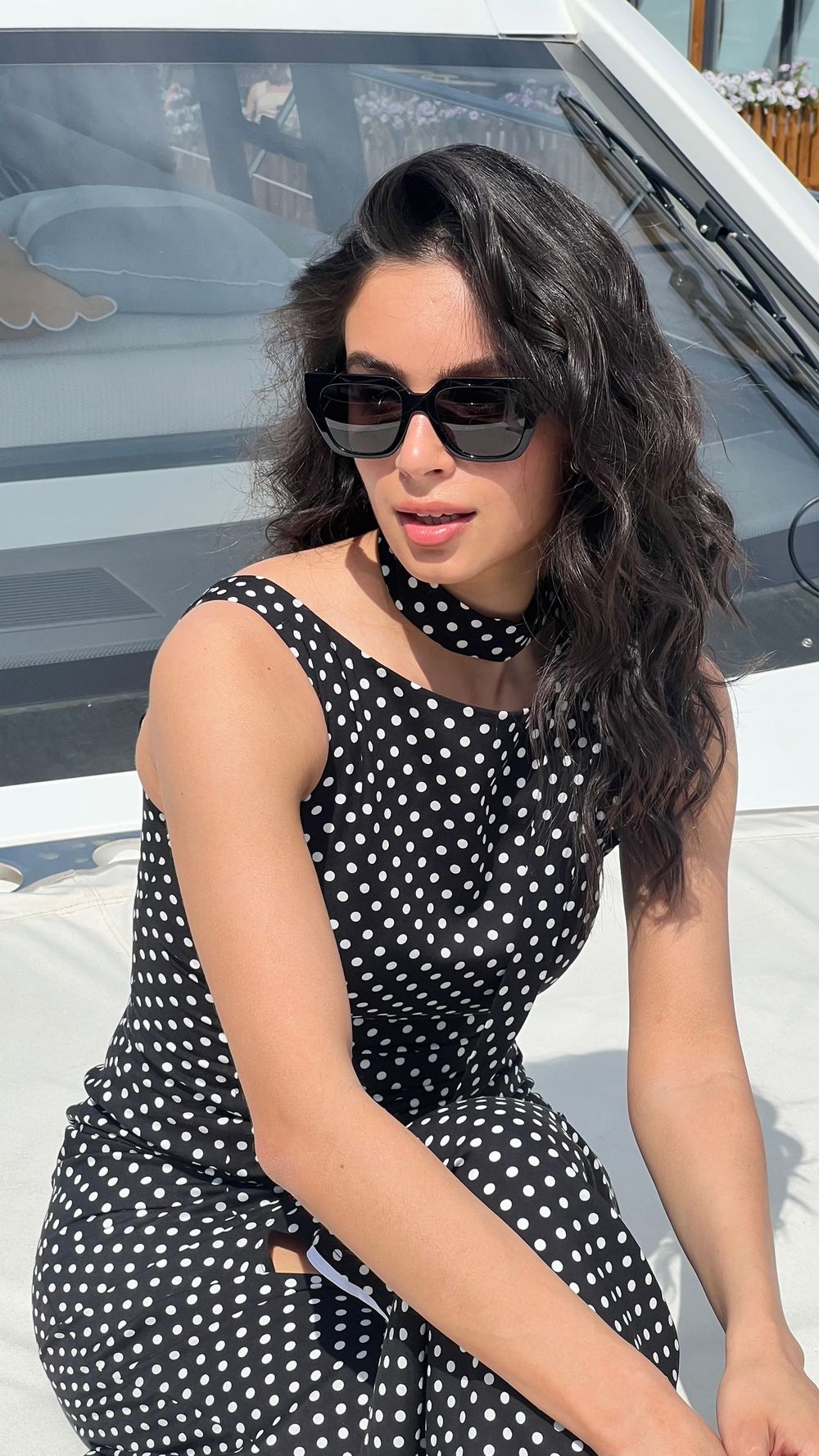 Платье черное в белый горошек