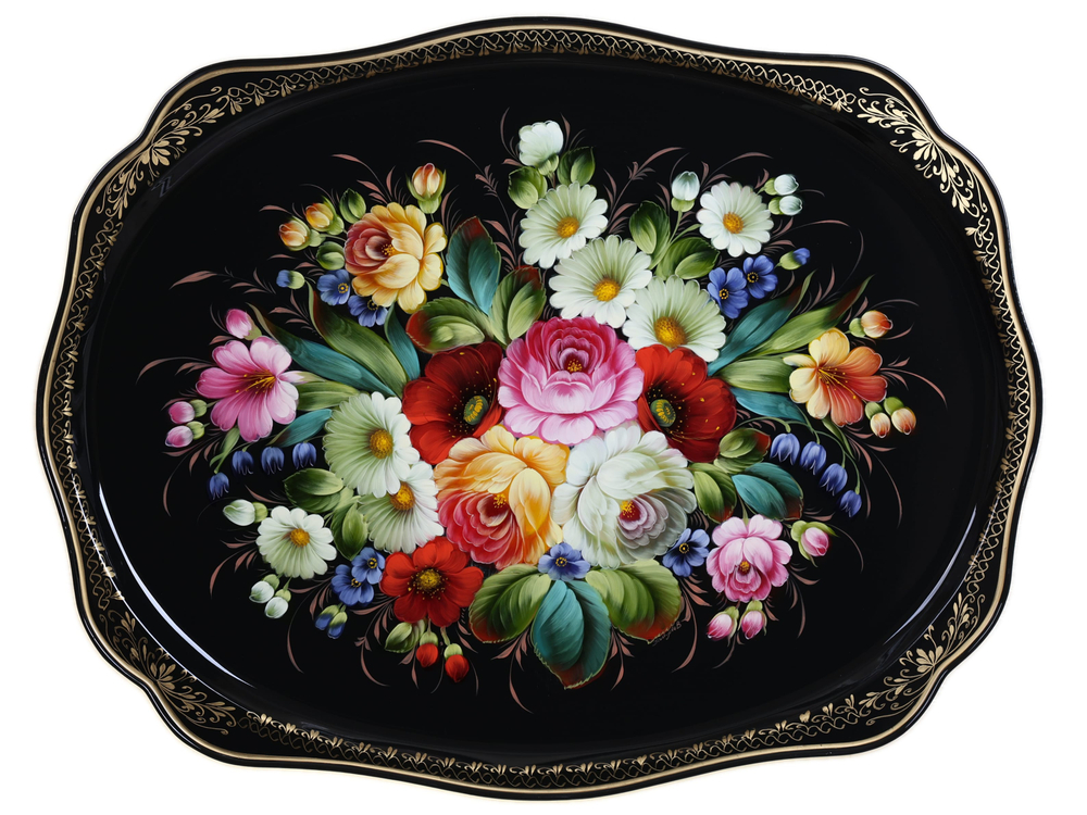Жостовский поднос декоративный, размер 60х47 см (A31), металлический