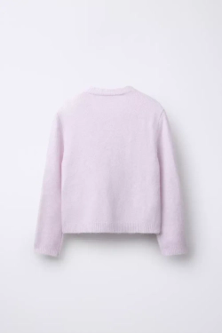 ZARA ВЯЗАНЫЙ КАРДИГАН С БУСИНАМИ, СВЕТЛО-СИРЕНЕВЫЙ