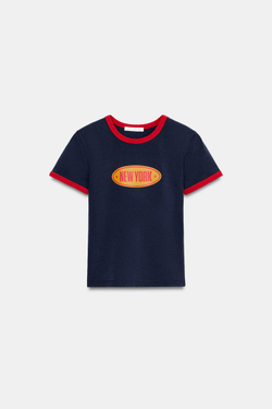 ZARA ФУТБОЛКА С НАДПИСЬЮ, СИНИЙ