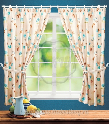 Шторы для кухни: Гинзо (арт. BL05-06-02)  -  (135х175)х2 см. - голубые