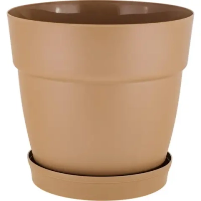 Горшок для цветов пластиковый 2л d-17см «Villa de Fiori» с фиксируемым поддоном, молочный шоколад