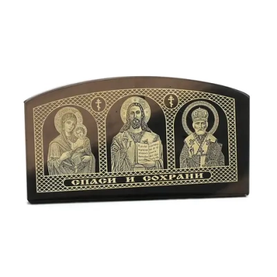 Триптих настольный малый "Богородица, Иисус, Николай" 85*45*20 мм