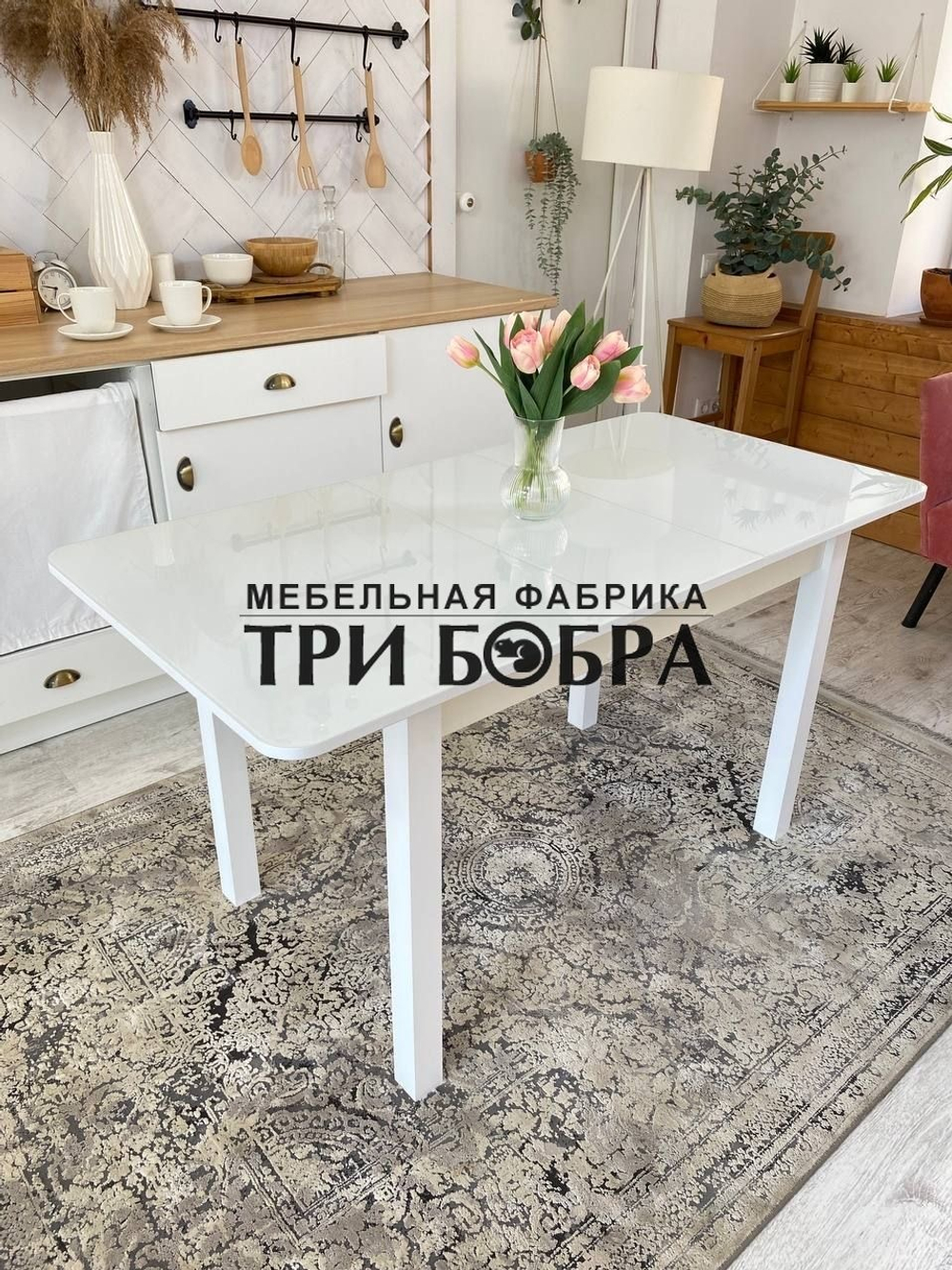 Стол стеклянный раздвижной Белый