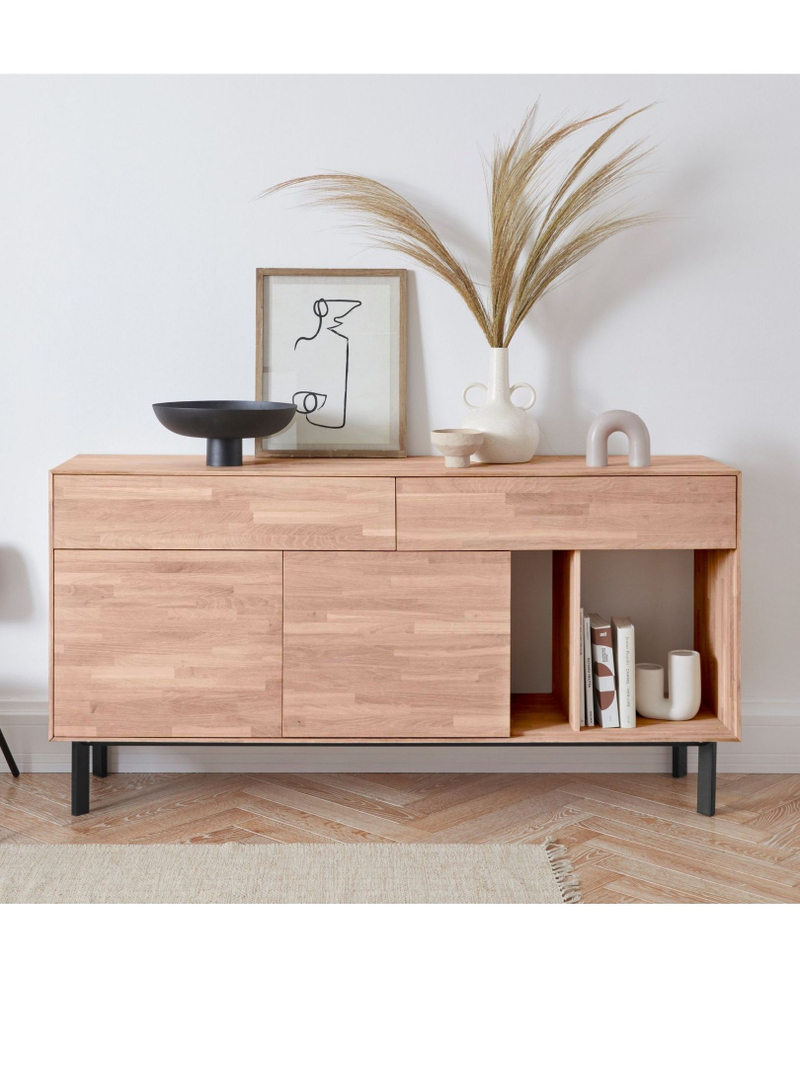 Комод 165х42х84, Виби, с ящиками для вещей, массив дуб, тумба под телевизор на металлических ножках в стиле лофт, Dipriz