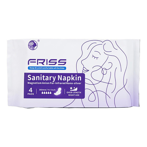 Ночные премиальные гигиенические прокладки для женщин 330мм, 5 капель с турмалином и наносеребром Friss Sanitary Napkin Pad 4шт