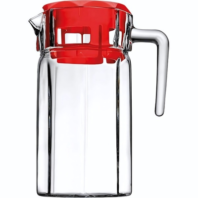 Стеклянный кувшин «Кошем» с красной крышкой (объем 1,5 л.) (Цвет: прозрачный)