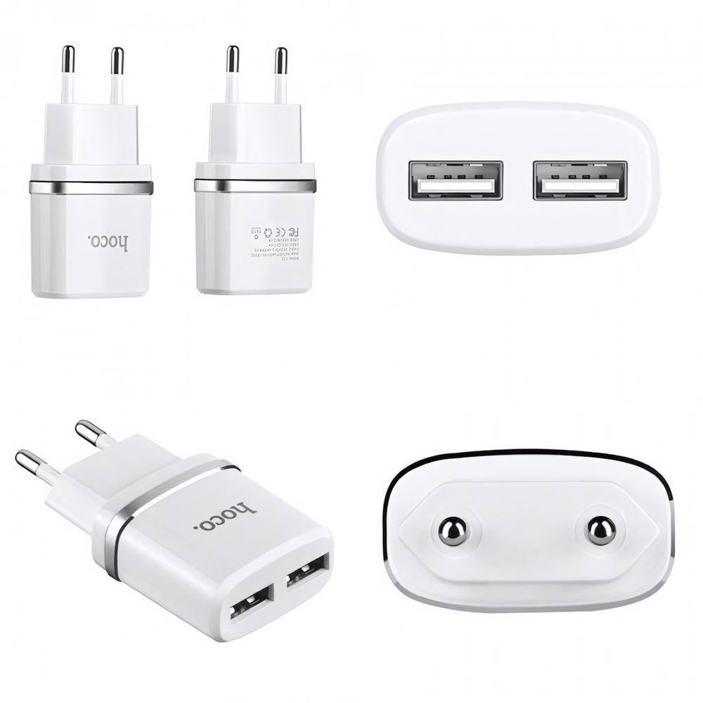 Сетевое зарядное устройство 2 в 1 Hoco C12 для iPhone, 010523 Белый