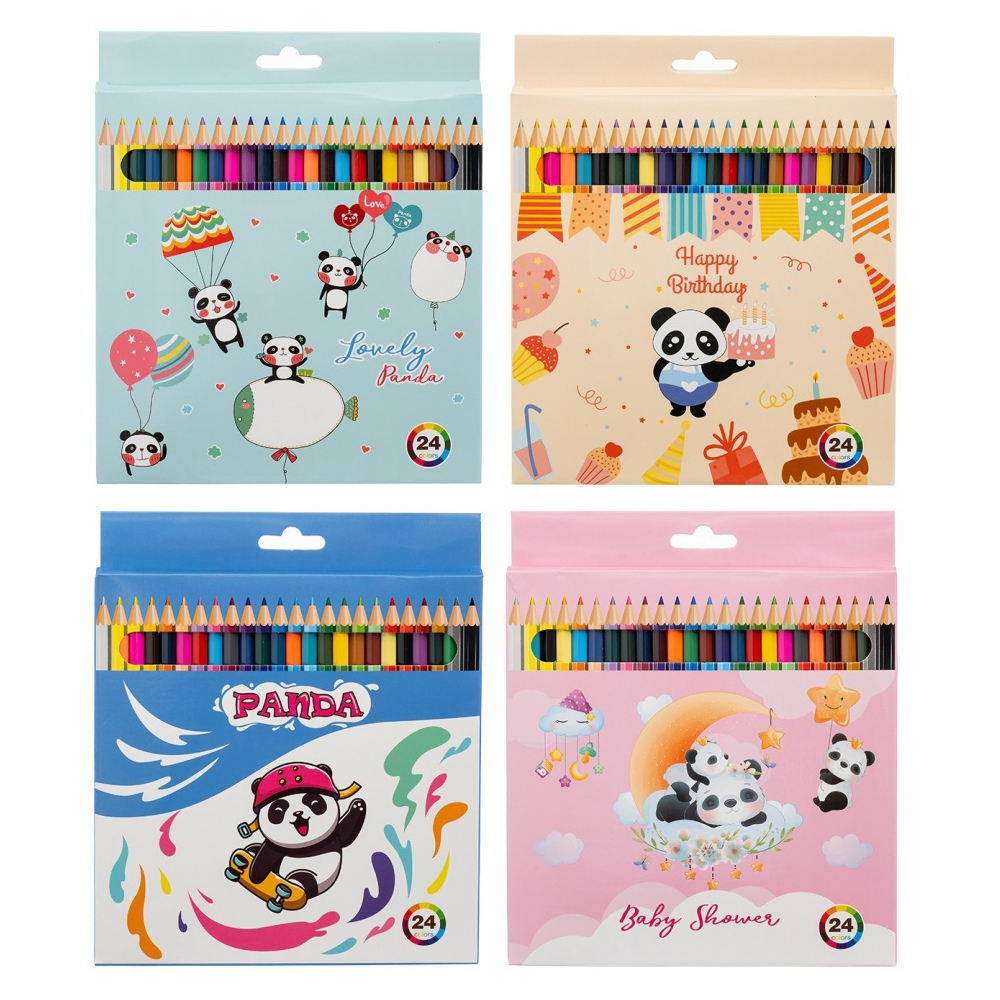 Карандаши цветные, Basir, деревянные, серия "Панда", цветная упаковка, 24 шт