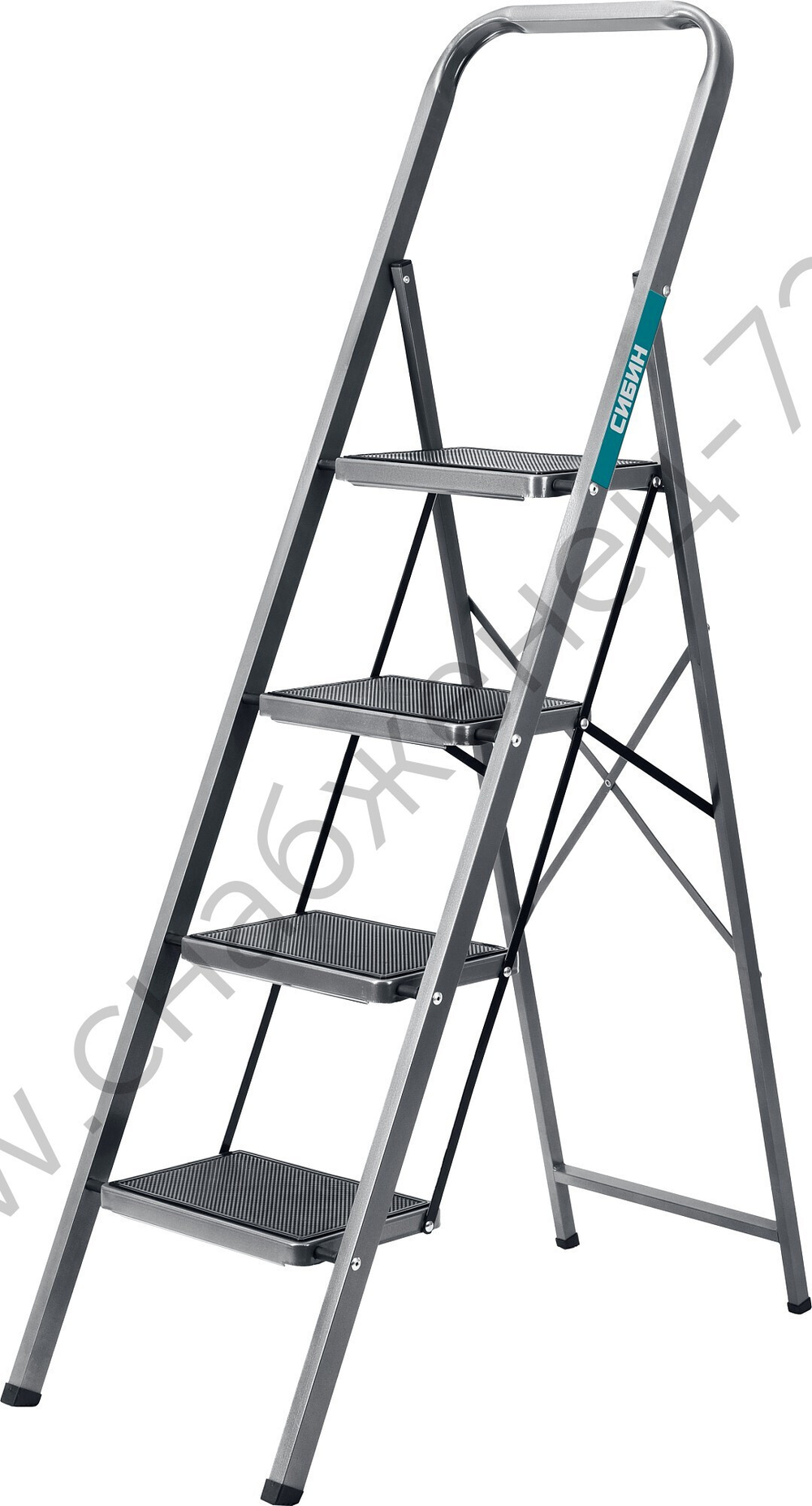 СИБИН 4 ступени, 95 см, c широкими обрезиненными ступенями, стальная, стремянка (38807-04)