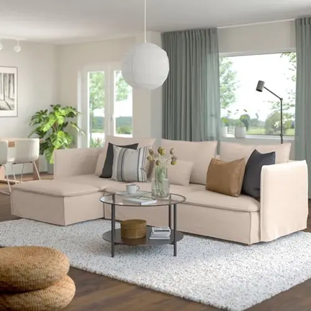 3-местный диван и шезлонг - IKEA SÖDERHAMN/SODERHAMN, 99x291см, розовый, СЕДЕРХАМН ИКЕА