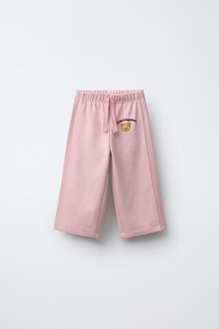 ZARA БРЮКИ WIDE LEG ИЗ МЯГКОЙ ТКАНИ С МИШКОЙ, РОЗОВЫЙ