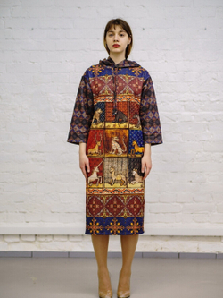 Платье с капюшоном "Бестиарий", по мотивам средневекового бестиария Бартоломея Английского