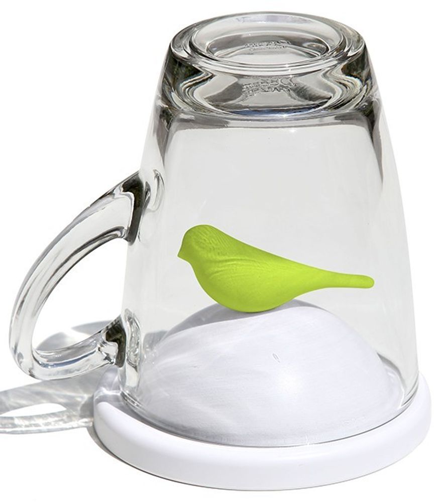 Qualy Чашка с крышкой Sparrow, белая с зеленым