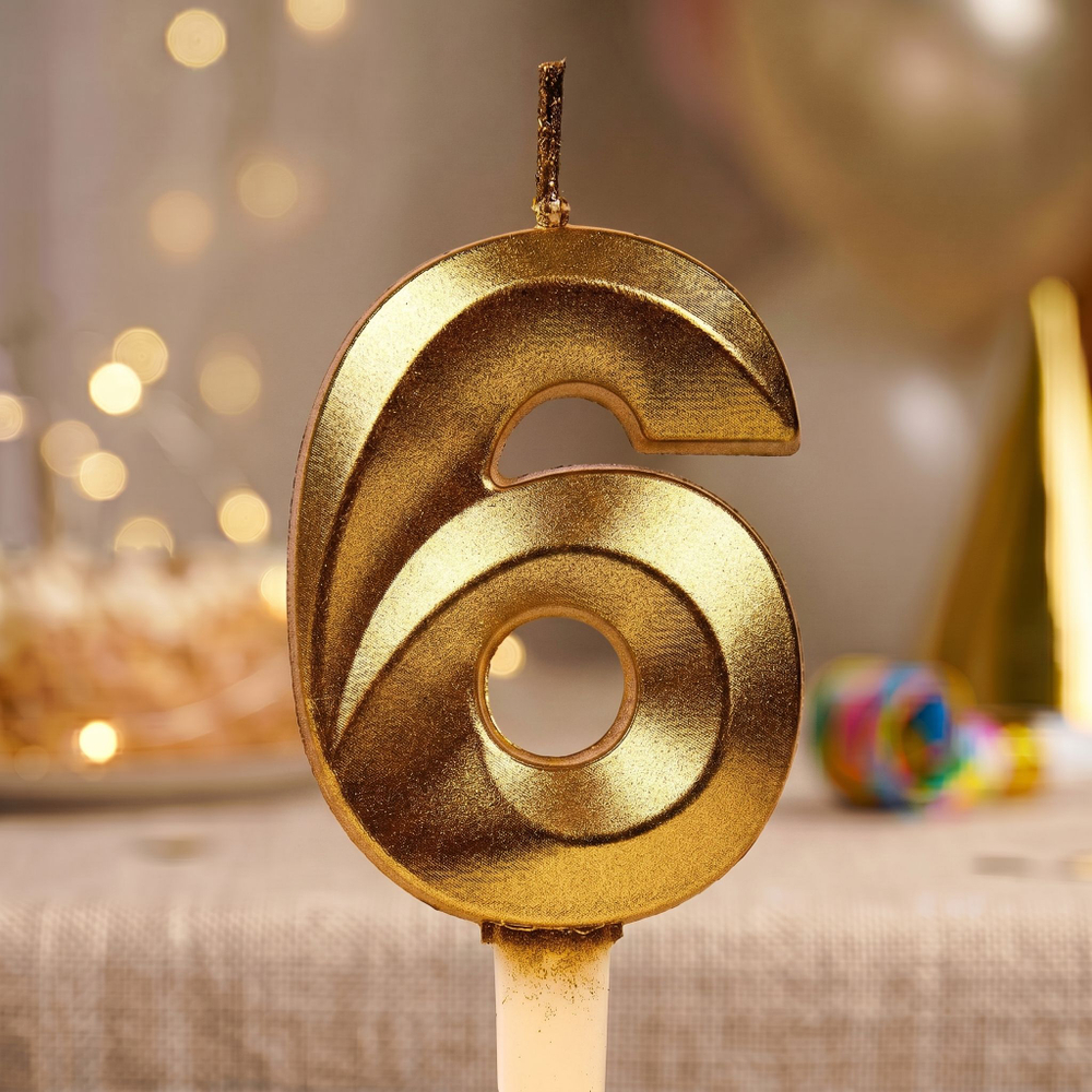 Свечи для торта, цифра 6 (золото, 5 см)