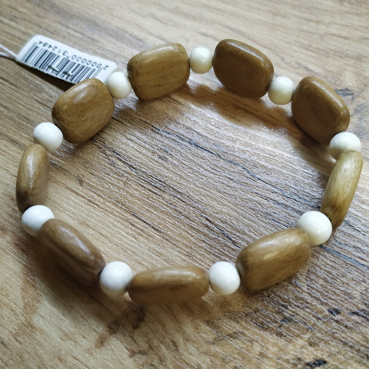 Браслет Камешки, дерево, цвет светло-кор., молочный, ширина 1,3 см 312484