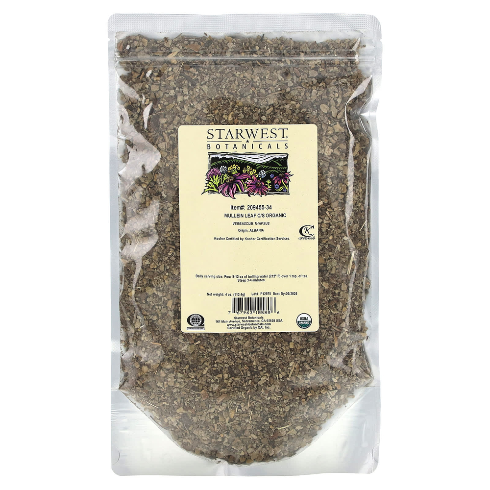 Starwest Botanicals, органические листья коровяка, нарезанные и просеянные, 113,4 г (4 унции)