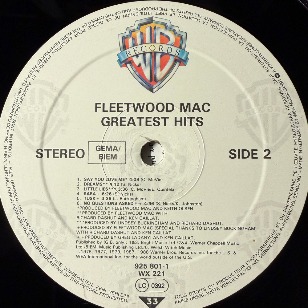 Fleetwood Mac ‎– Greatest Hits (Германия 1988г.)