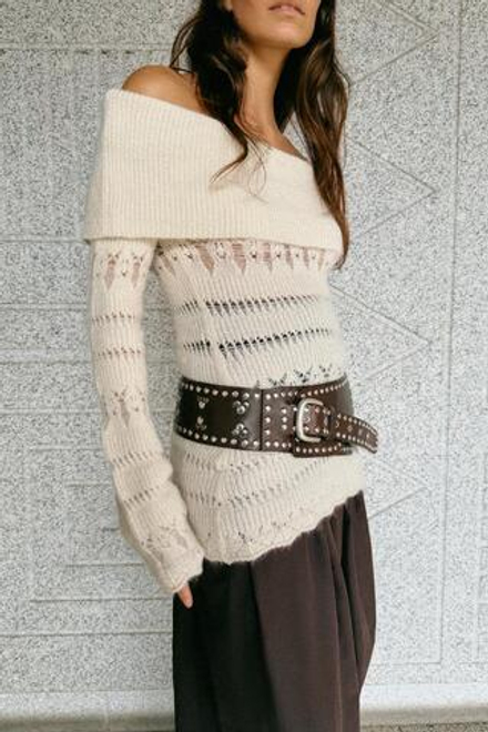 ZARA ДЖЕМПЕР С ОТКРЫТЫМИ ПЛЕЧАМИ И АЖУРНОЙ ВЯЗКОЙ, ЭКРЮ