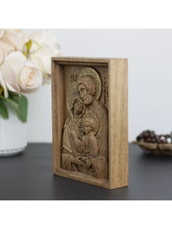 Святое семейство икона деревянная резная, ясень (2)