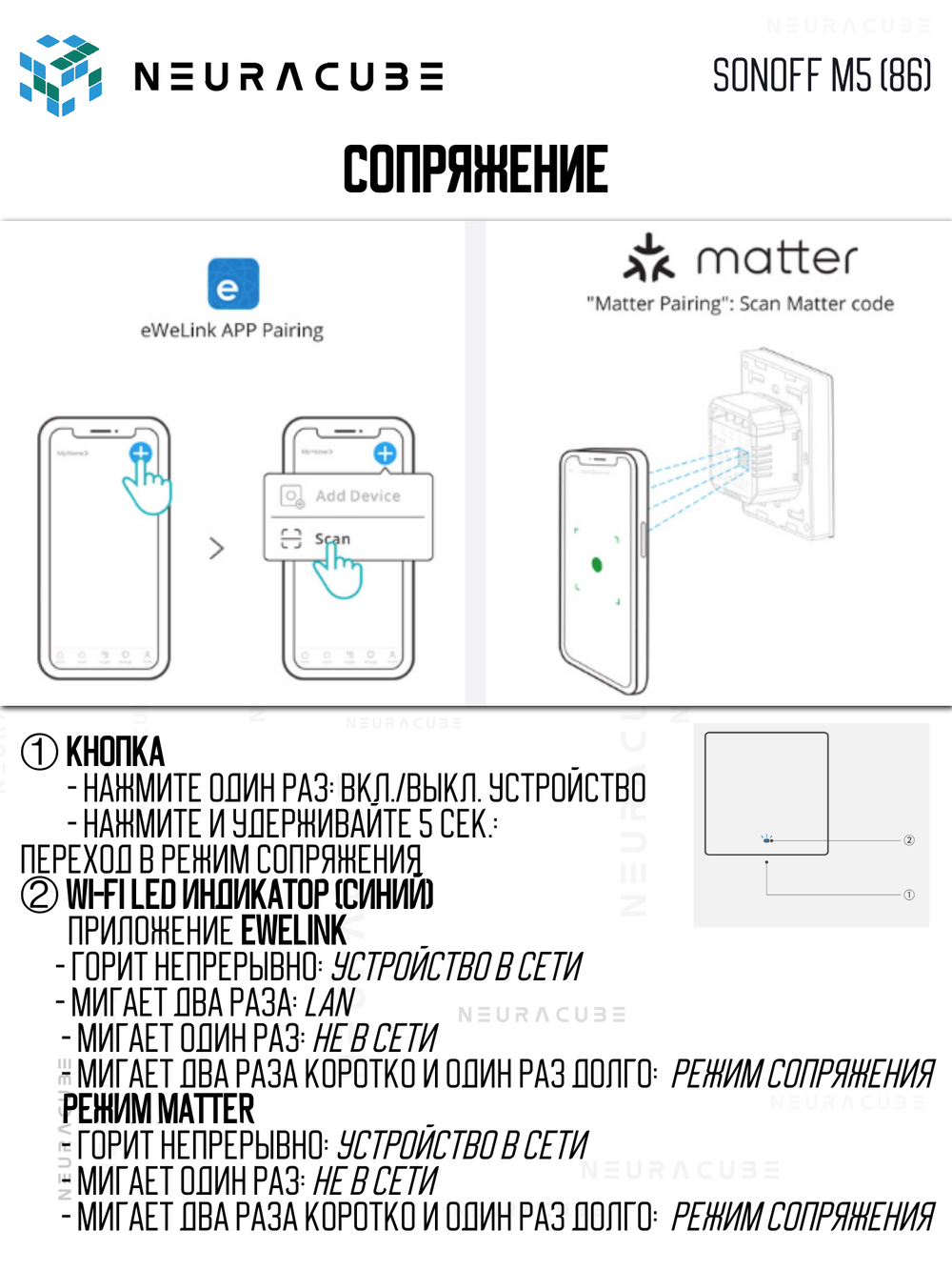 Умный WiFi (Matter) выключатель Sonoff M5-3C-86W (Работает с Яндекс Алисой)