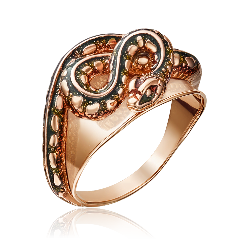 Кольцо «Анаконда» из красного золота с эмалью