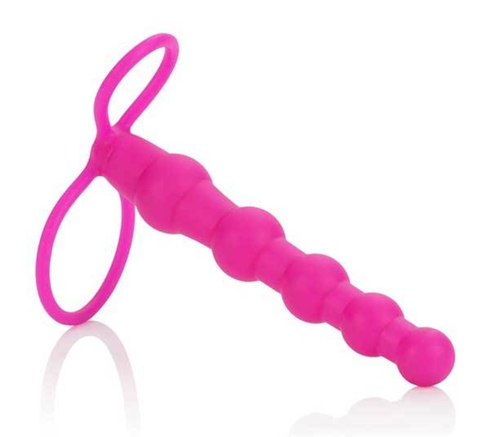 Розовый страпон на пенис Silicone Love Rider Beaded Dual Penetrator