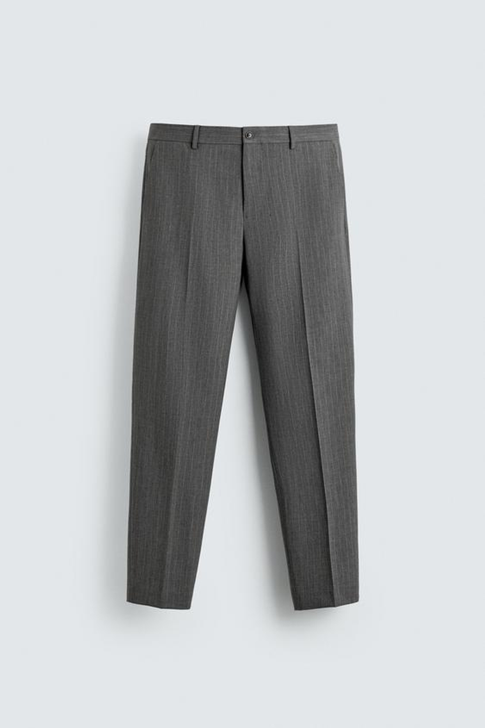 ZARA КОСТЮМНЫЕ БРЮКИ В ТОНКУЮ ПОЛОСКУ ИЗ ШЕРСТИ, СЕРЫЙ