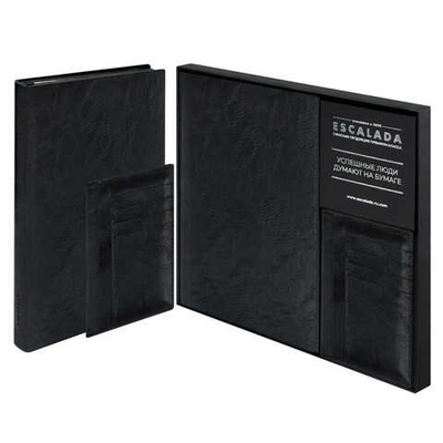 Ежедневник недатированный + картхолдер (набор подарочный) ESCALADA, А5+, 160 л., ФЛАНСТЕР ЧЕРНЫЙ