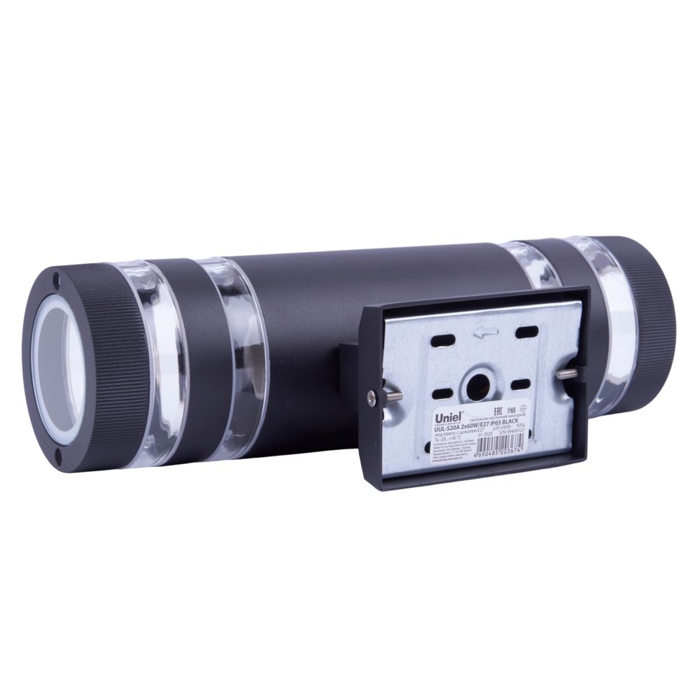 UUL-S20A 2x60W-E27 IP65 BLACK Светильник уличный. под две лампы Е27. Архитектурный накладной. Корпус черный. TM Uniel