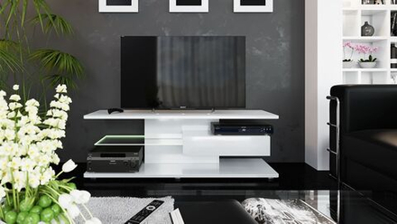 Тумба под телевизор Diamond, ЛДСП, МДФ, белый глянец