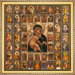 Икона БМ "Владимирская" и Собор Богородицы, рама 28х28, в коробке