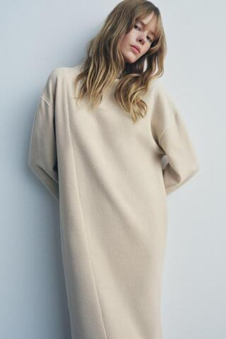 ZARA ПЛАТЬЕ МИДИ ИЗ МЯГКОЙ ТКАНИ, ЭКРЮ